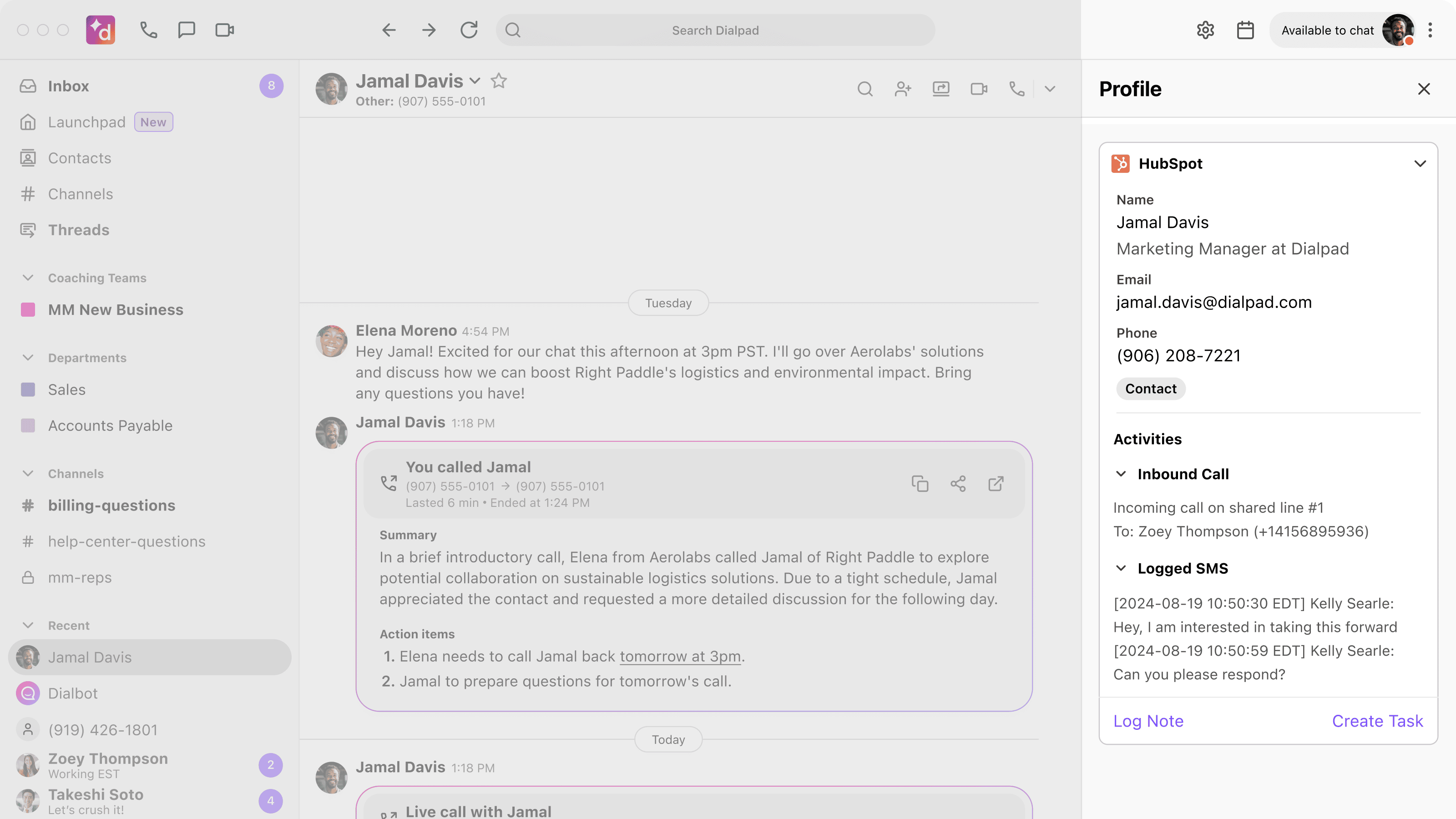 Detailed contact information available in Dialpad.